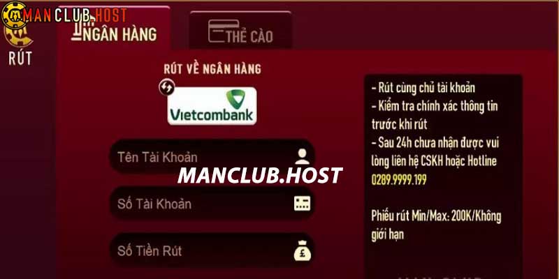 Nạp tiền Manclub thông qua tài khoản ngân hàng siêu tiện lợi